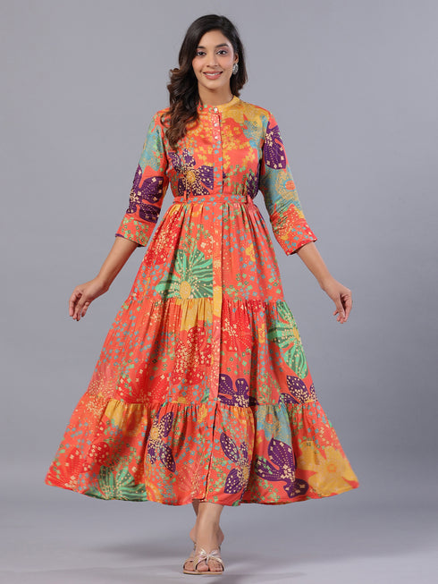 Amchoor Red Floral Print K-Dress