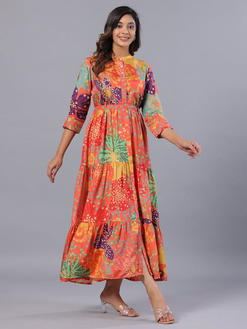 Amchoor Red Floral Print K-Dress