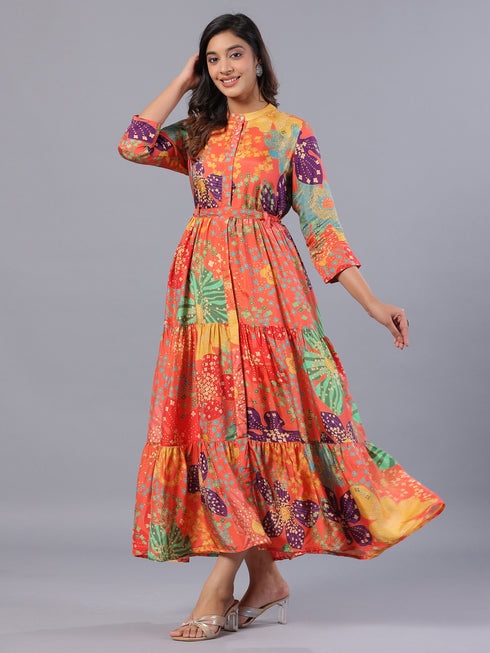 Amchoor Red Floral Print K-Dress