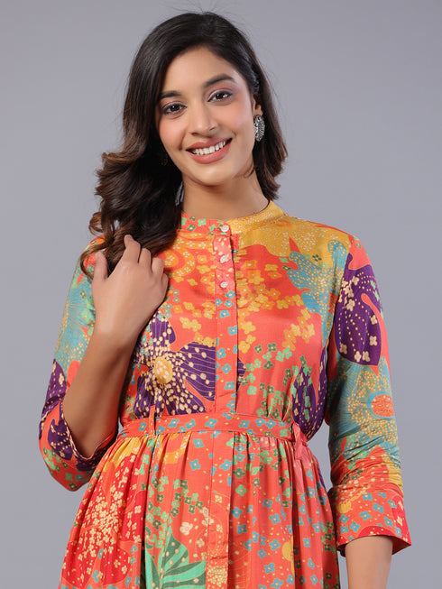 Amchoor Red Floral Print K-Dress