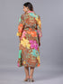 Amchoor Brown Floral Print K-Dress