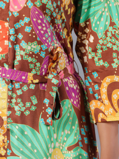 Amchoor Brown Floral Print K-Dress