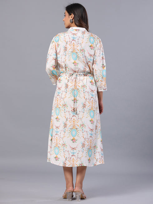 Amchoor White Floral Print K-Dress