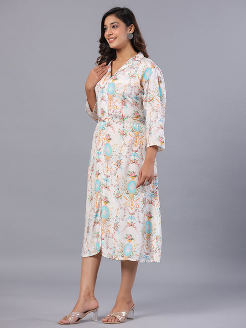 Amchoor White Floral Print K-Dress