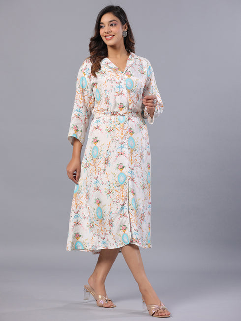 Amchoor White Floral Print K-Dress