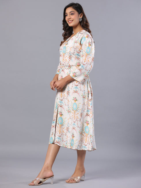 Amchoor White Floral Print K-Dress
