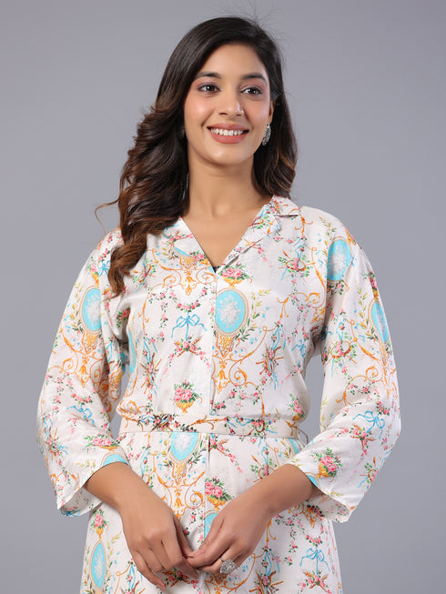 Amchoor White Floral Print K-Dress