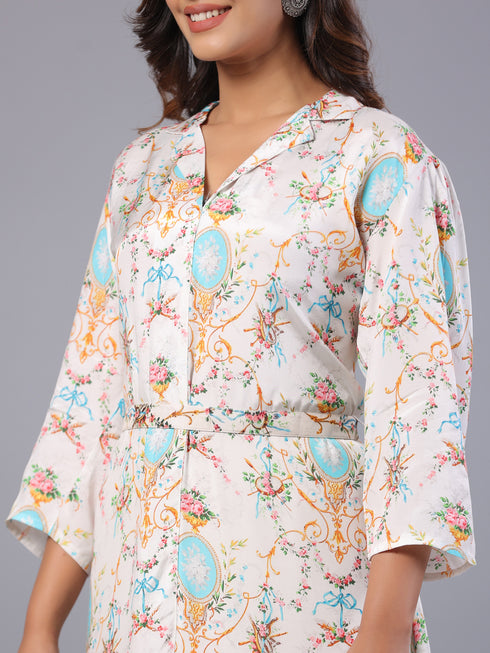 Amchoor White Floral Print K-Dress