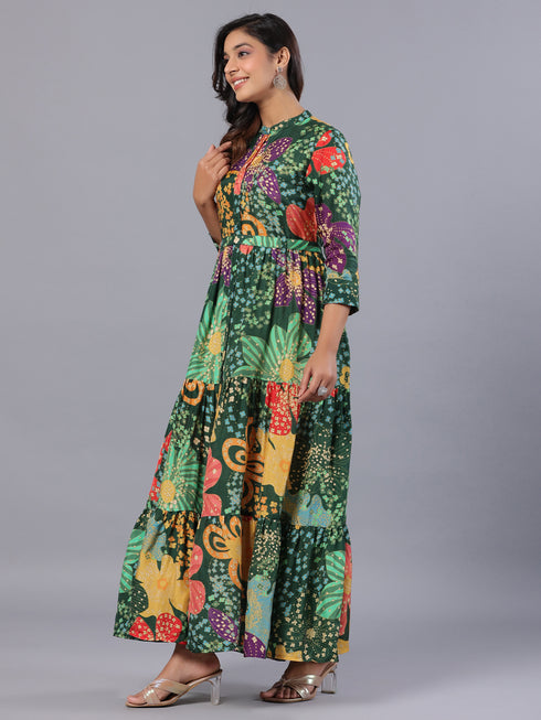 Amchoor Green Floral Print K-Dress