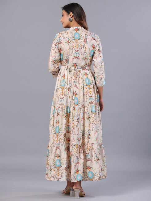 Amchoor Cream Floral Print K-Dress