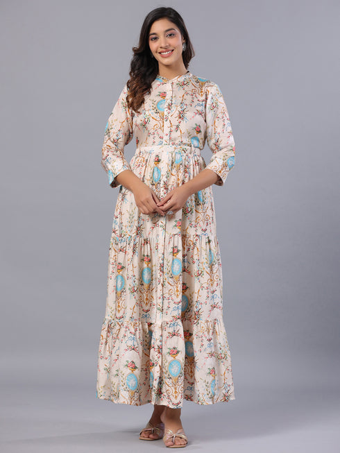 Amchoor Cream Floral Print K-Dress