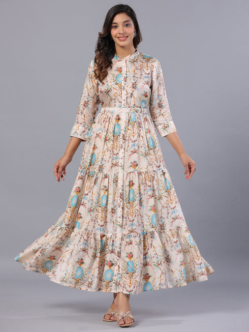Amchoor Cream Floral Print K-Dress