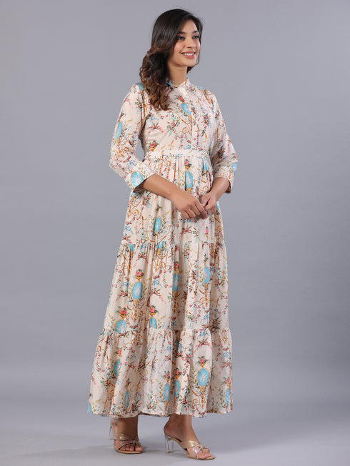 Amchoor Cream Floral Print K-Dress