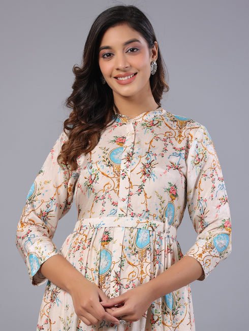 Amchoor Cream Floral Print K-Dress