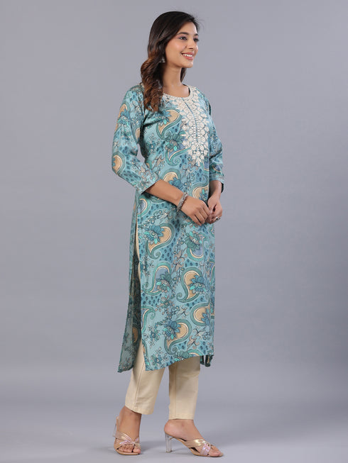 Amchoor Grey Floral Print Kurti