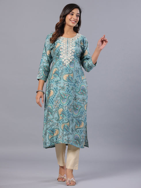 Amchoor Grey Floral Print Kurti