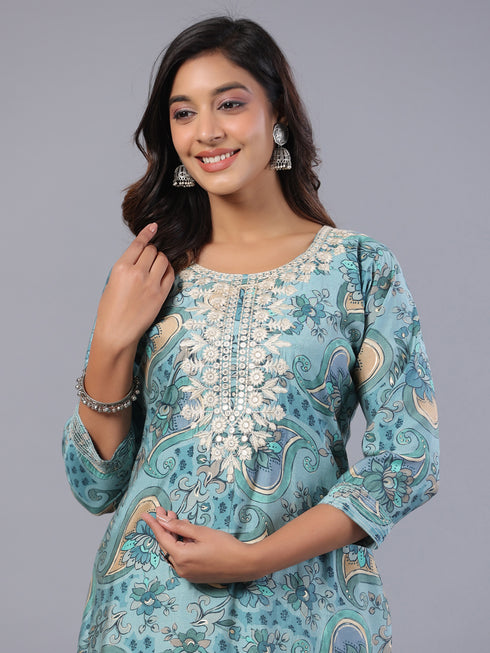 Amchoor Grey Floral Print Kurti
