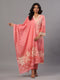 Pink Printed Kurti Set With Lace Detailed