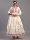 Cream Cotton Mirror Work Embroidered Anarkali Kurti Set