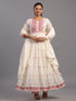 Cream Cotton Mirror Work Embroidered Anarkali Kurti Set