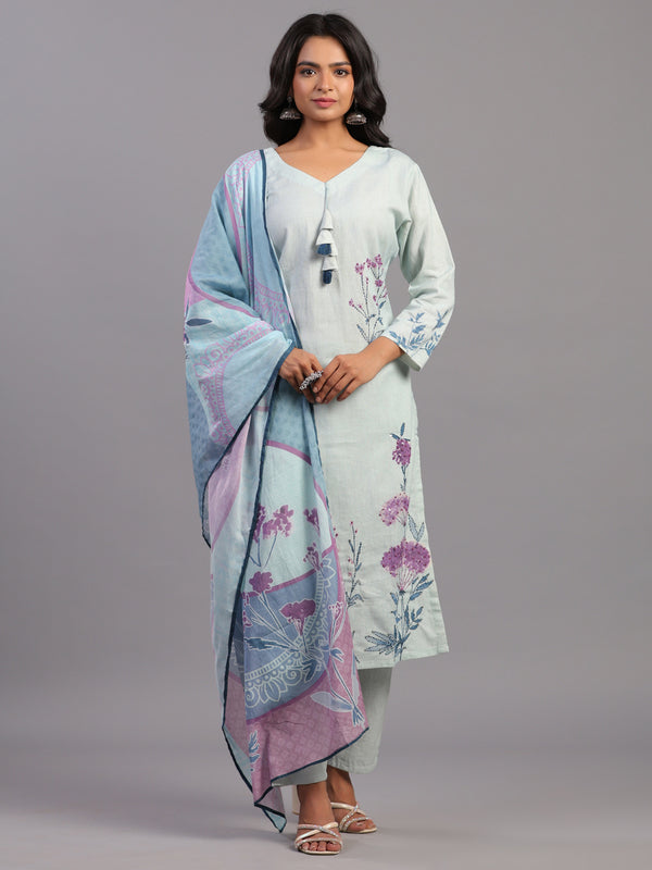 Light Blue Floral Print Kurti Set