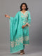Sea Green Printed Kurti Set With Lace Detailed