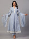 Grey Cotton Embroidered Anarkali Kurti Set