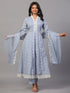 Grey Cotton Embroidered Anarkali Kurti Set