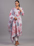 Purple Cotton Blend Botanical Kurti Set