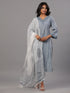 Grey Striped Print Kurti Set