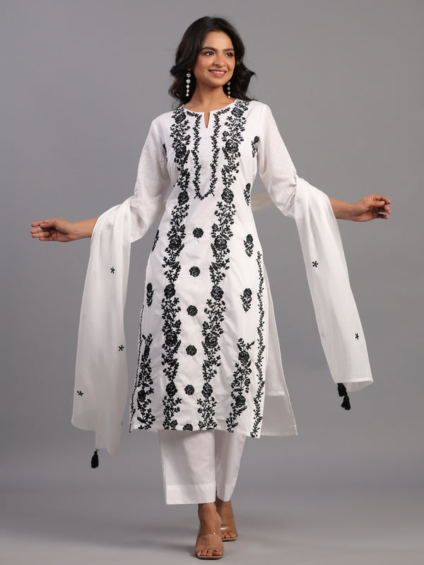White Embroidered Kurti Set
