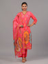 Pink Digital Print Kurti Set With Neck Embroidered