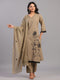 Olive Green Cotton Linen Floral Embroidered Kurti Set