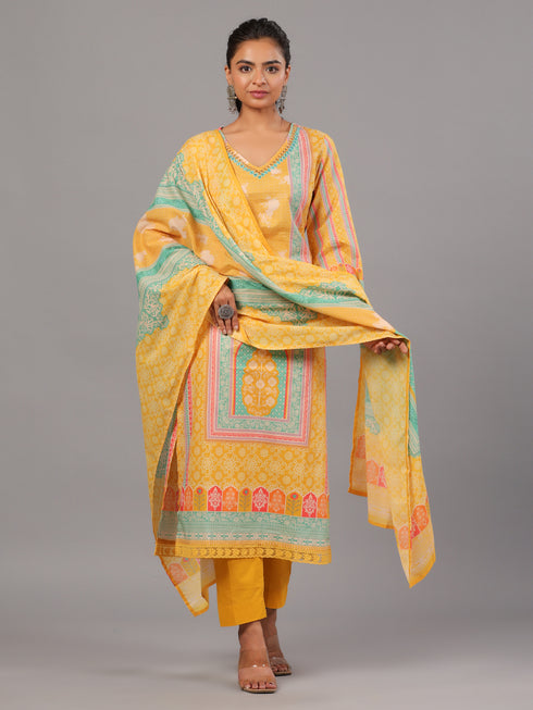 Mustard Bandhani Print Kurta Set