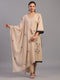 Beige Cotton Linen Floral Embroidered Kurti Set
