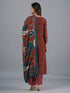 Amchoor Brown Bold Leafy Printed Kurti Set with Dupatta