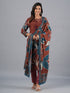 Amchoor Brown Bold Leafy Printed Kurti Set with Dupatta