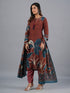Amchoor Brown Bold Leafy Printed Kurti Set with Dupatta