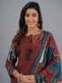 Amchoor Brown Bold Leafy Printed Kurti Set with Dupatta