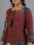 Amchoor Brown Bold Leafy Printed Kurti Set with Dupatta