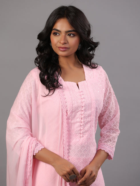 Pink Goergette Embroidered Kurti Set