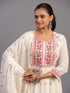 Cream Cotton Mirror Work Embroidered Anarkali Kurti Set