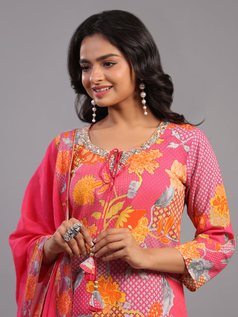 Pink Block Print Kurti Set