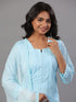 Blue Goergette Embroidered Kurti Set