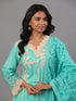 Sea Green Printed Kurti Set With Lace Detailed