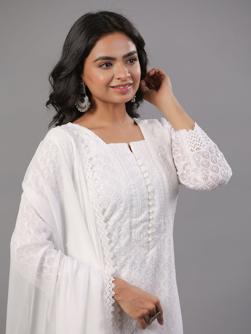 OffWhite Goergette Embroidered Kurti Set