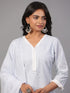Blue Cotton Cutwork Embroidered Kurti Set
