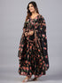 Amchoor Black Floral Printed Long Kurti Set