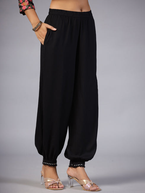 Amchoor Black Floral Printed Long Kurti Set