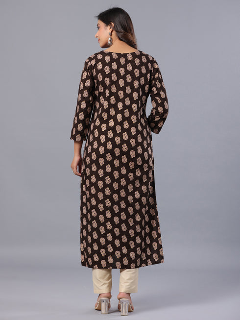 Amchoor Brown Paisley Print Kurti
